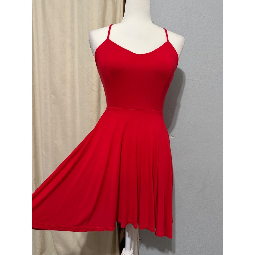 Forever 21 Red Skater Dress Small V-Neck Crisscross Back Mini Small Y2K Romantic